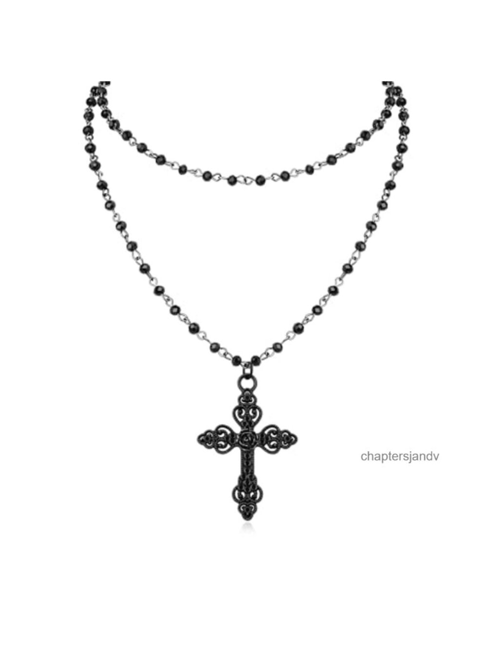 Gothic Layered Cross Necklace Black Zinc Alloy Pendant Emo Grunge Halloween